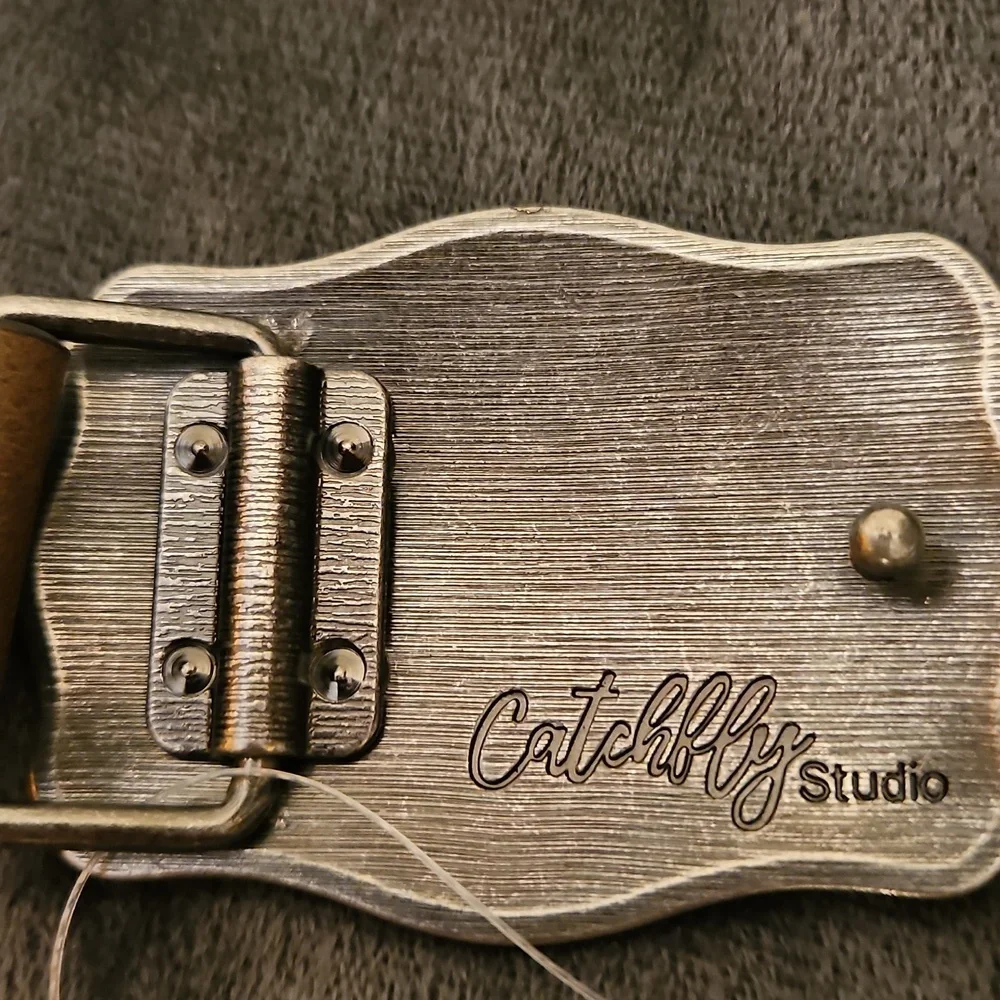 NWT Catchfly Studios Brown Leather GIRLS Belt Silver Removable Belt Buckle